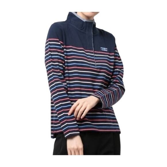 L.L. Bean Tops - L.L. Bean Sz S Soft Cotton Rugby Henley Pullover Navy Pink Striped Casual Preppy